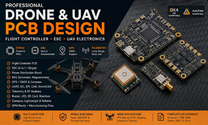 design drone pcb flight controller esc uav electronics fpv stm32 px4 ardupilot