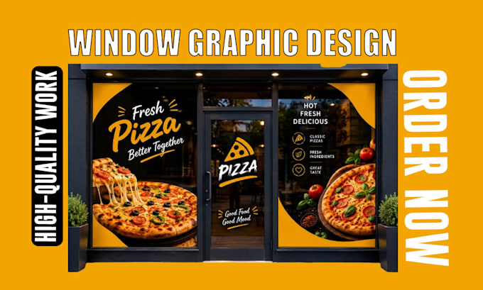 design a modern storefront, window graphic, shop front and signage