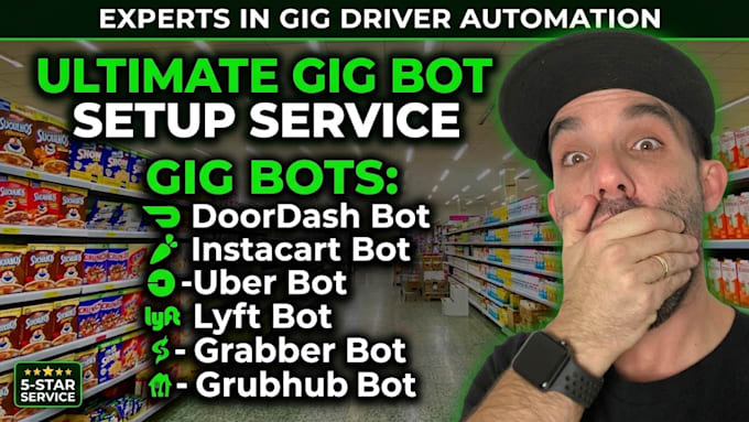 set up doordash bot, instacart bot, uber bot, bot lyft, grabber bot, grubhub bo