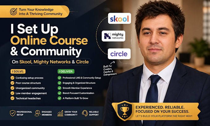 setup online course or community with lms website for skool, mighty network