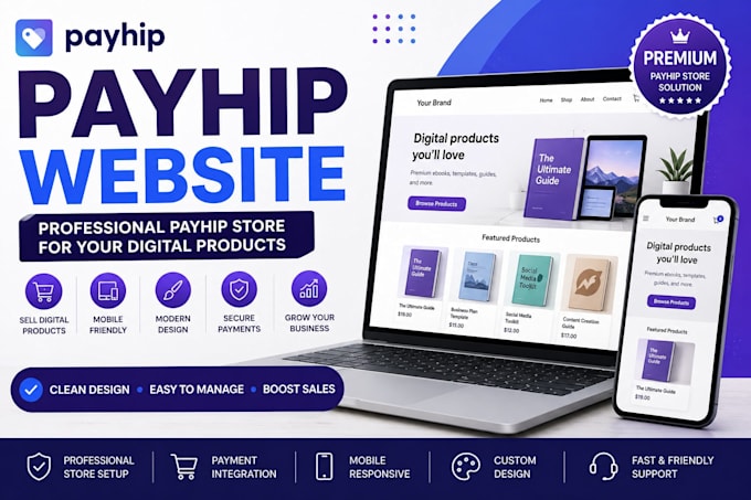 build and design a professional payhip website or online store