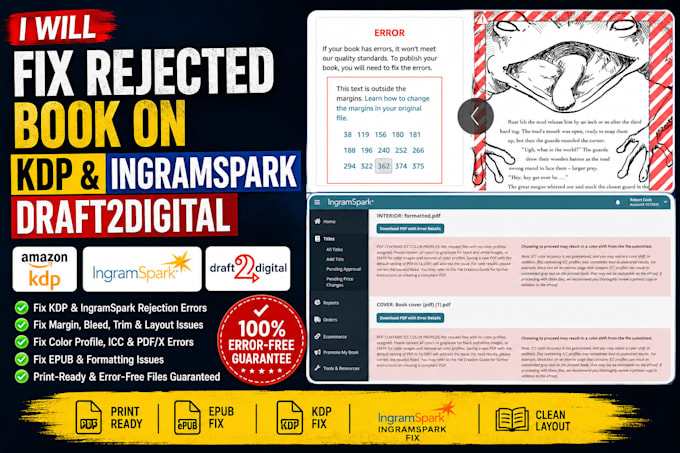 fix rejected book on KDP and ingramspark, draft2digital