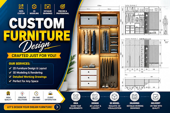 do custom furniture design, millwork, shop drawing, working drawing
