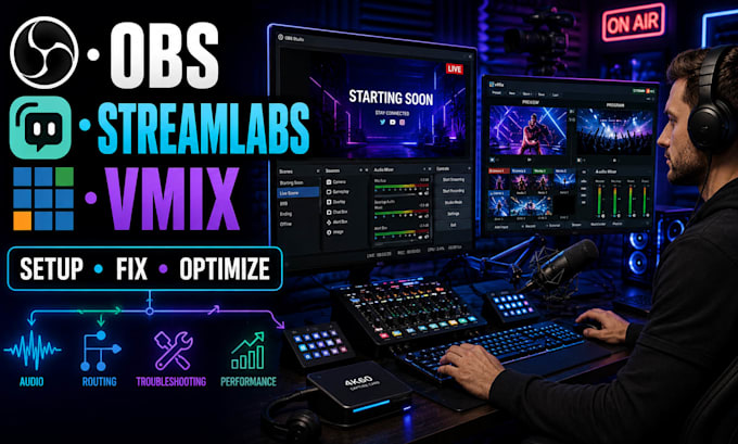setup or fix obs streamlabs and vmix for twitch youtube and whatnot