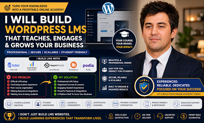 build wordpress lms using tutorlms, learndash, learnworld, buddyboss, podia