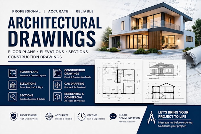 do architectural floor plans, elevations, sections and cad construction drawings