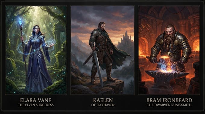 create cinematic character art for fantasy