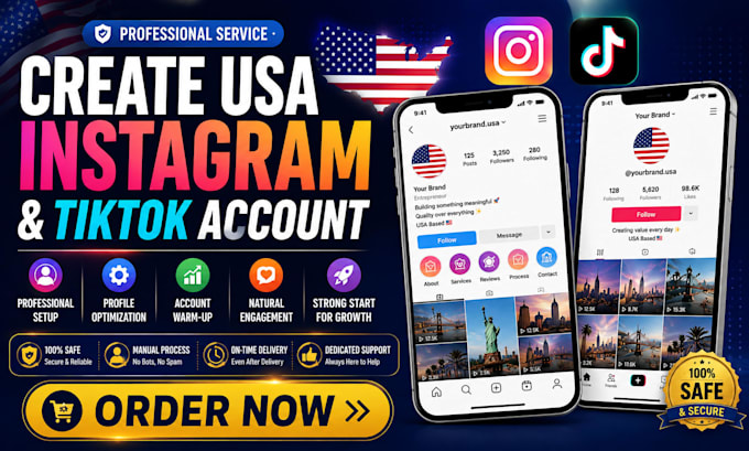 create USA tiktok and USA instagram accounts with optimization