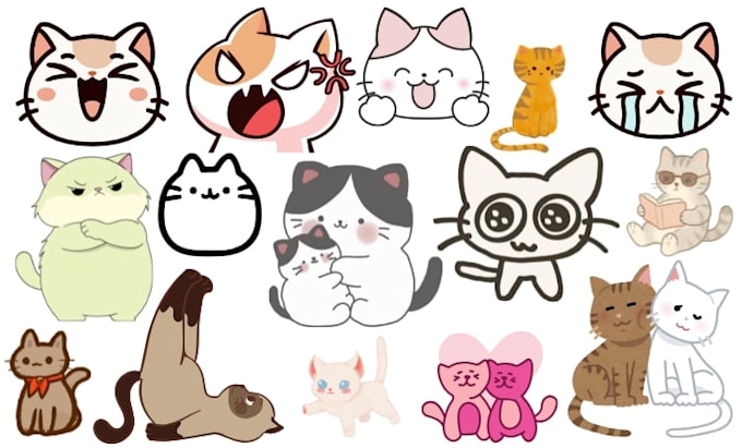 create cute cat digital stickers, kawaii stickers