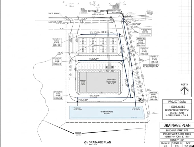 stormwater drainage, runoff calculation, pipe network hydraulics, grading plans