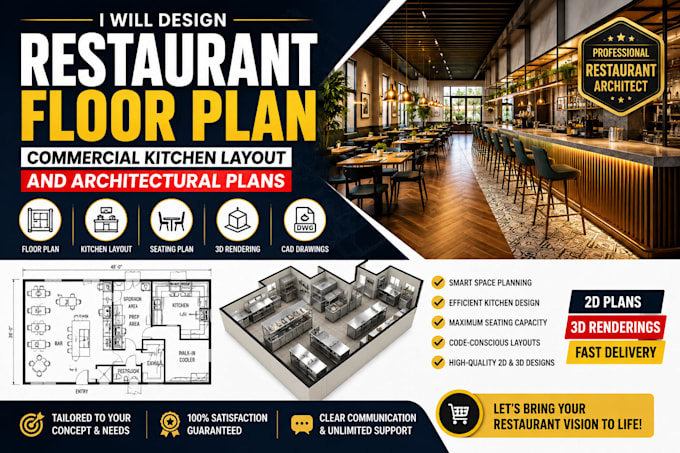 design restaurant floor plan, commercial kitchen layout and architectural plans