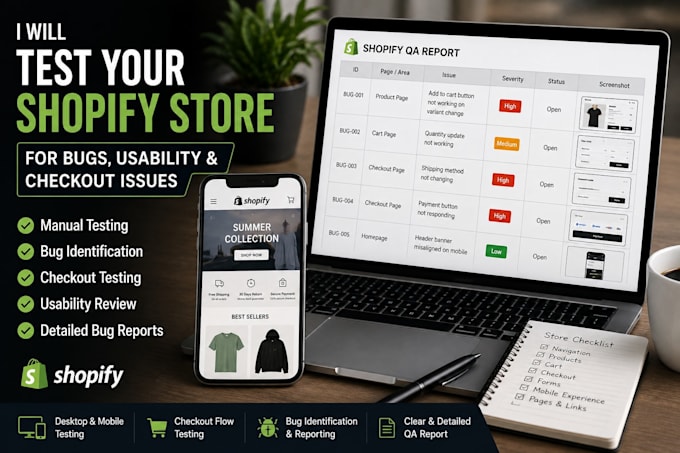 test your shopify store for bugs, usability and checkout issues