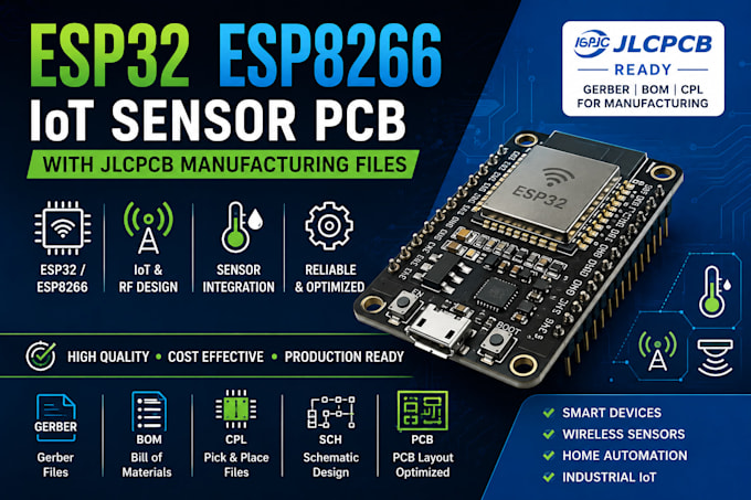 design esp32, esp8266 and arduino based iot sensor pcbs, jlcpcb