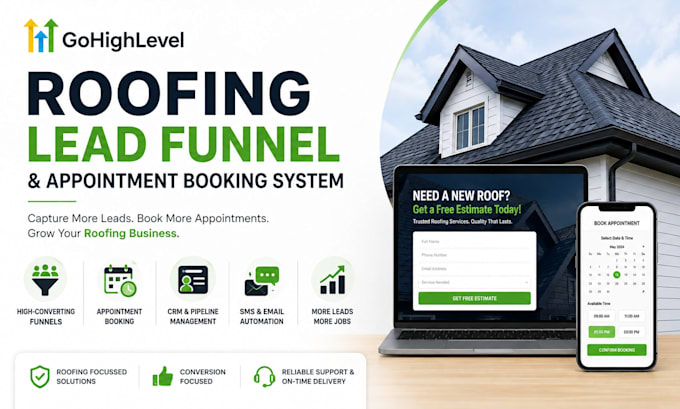 build gohightlevel roofing lead funnel and appointment booking system