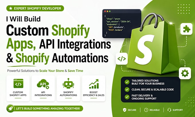 build custom shopify apps, API integrations shopify automations
