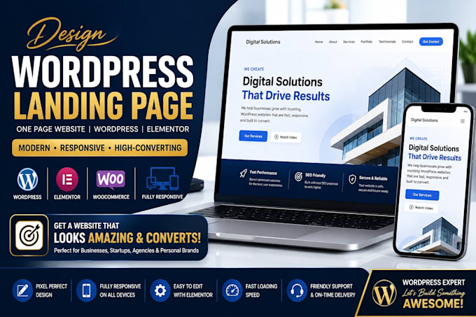 design wordpress landing page, one page website, wordpress website, elementor