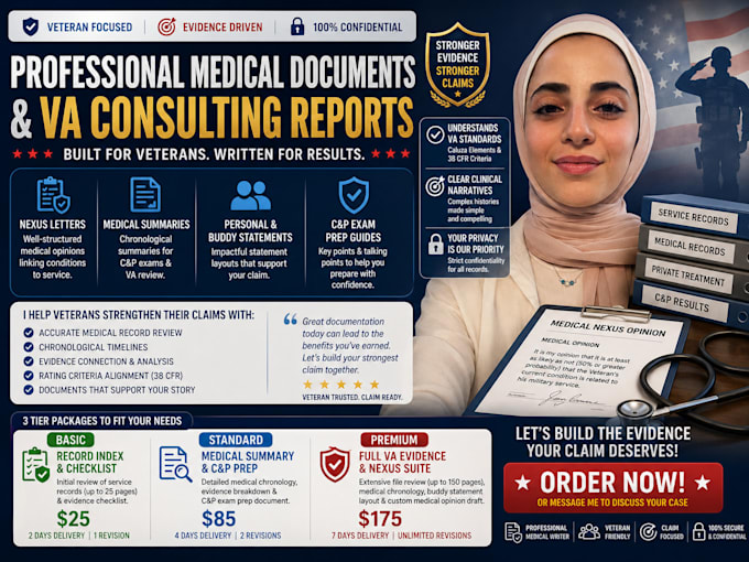 write professional medical documents and VA consulting reports for veterans