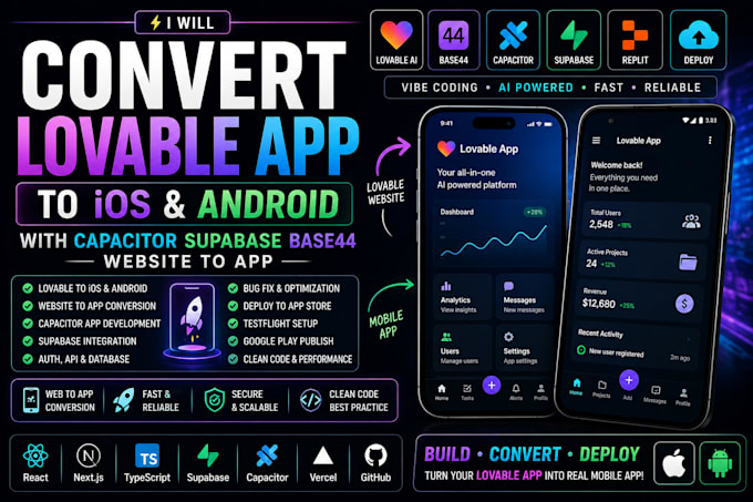 convert lovable app to ios android with capacitor supabase base44 website to app