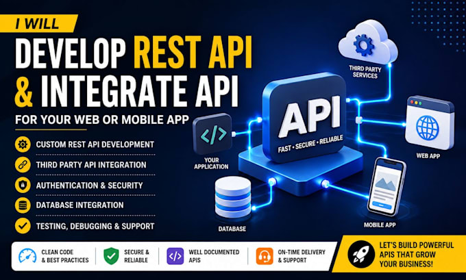 develop rest API and API integrate for your web and mobile app