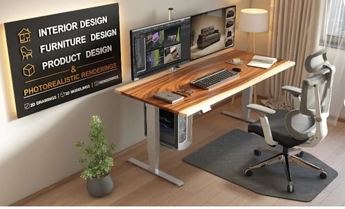 create furniture design, 3d modeling, rendering