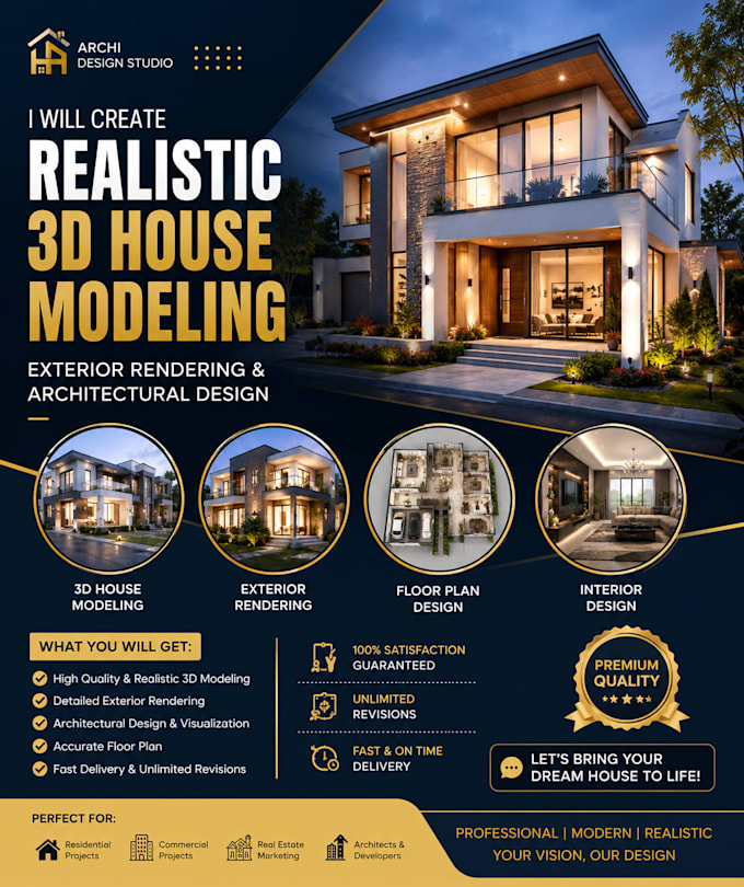 create realistic 3d house modeling, exterior rendering and architectural design