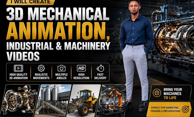 create 3d mechanical animation industrial and machinery videos