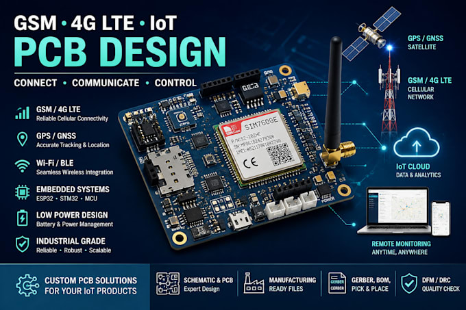 design GSM 4g lte cellular iot pcb with gps and embedded systems