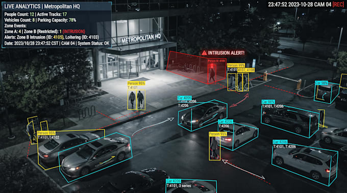 develop cctv object detection, tracking, and security analytics systems