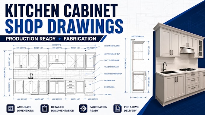 create production ready kitchen cabinet shop drawings for fabrication