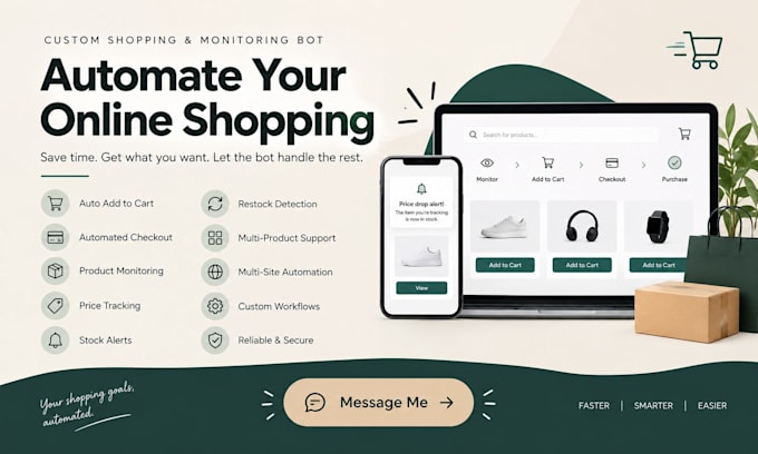 build custom auto add to cart, auto purchase, shopping and monitoring bot system