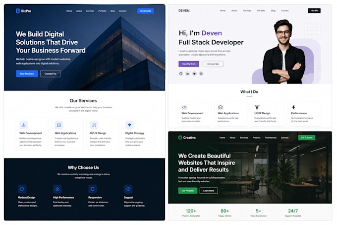 develop a professional responsive business and portfolio web with nextjs