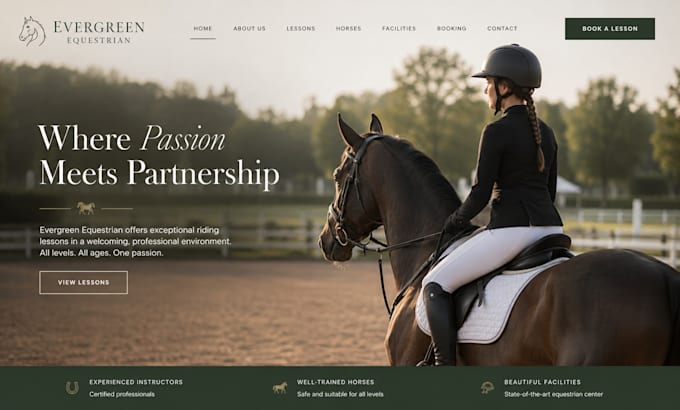 design wix horse riding school website squarespace equestrian booking website