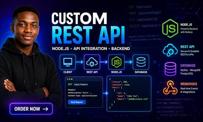 build custom rest API, API integration and node js backend development
