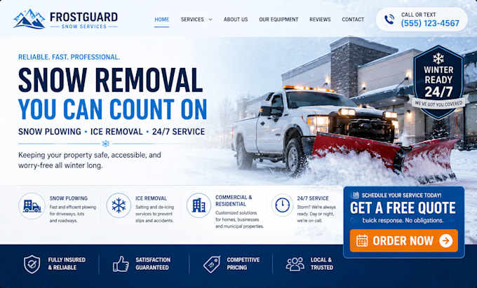 design wix snow removal website snow plowing ice removal website