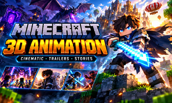 create a professional minecraft 3d animation, cinematic video,trailer