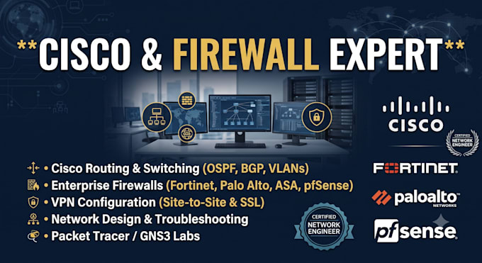 configure cisco routers switches and enterprise firewalls