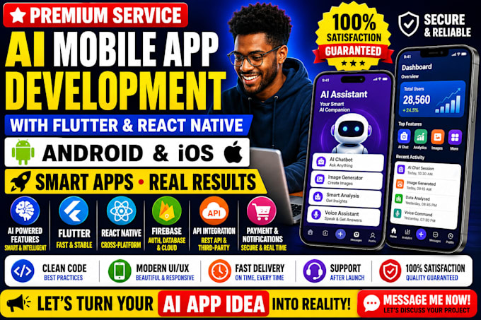 do ai mobile app development with flutter and reach native for andriod and ios