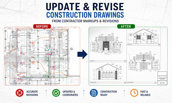 update and revise construction drawings from contractor markups and revisions