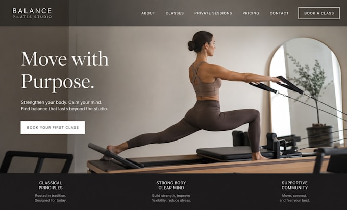 build squarespace pilates studio website with class booking and memberships