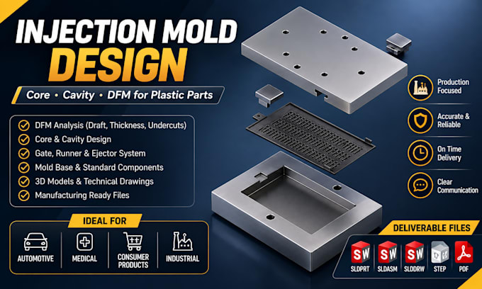 do injection mold design, core cavity, dfm for plastic parts