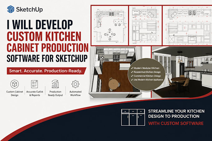 develop custom kitchen cabinet production software for sketchup