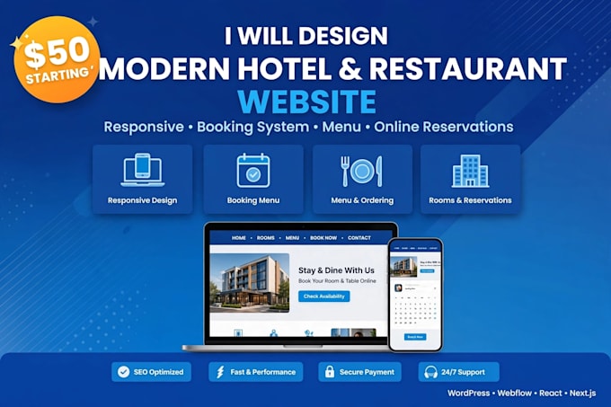 create a modern hotel and restaurant website design