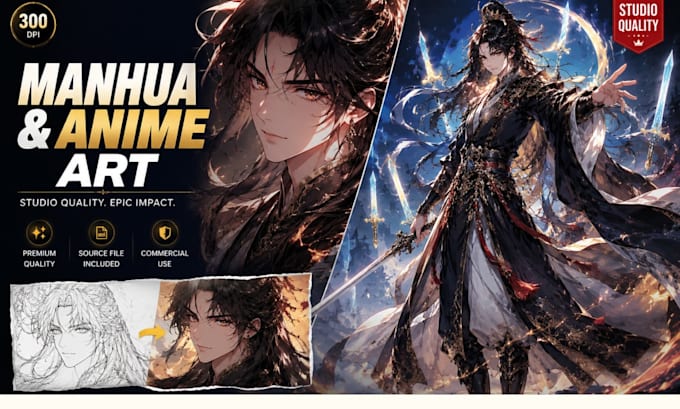 draw professional korean anime illustration or manhua artwork