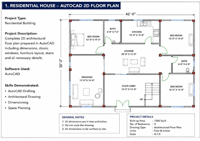 create professional autocad 2d 3d drawings, floor plans sections and elevations
