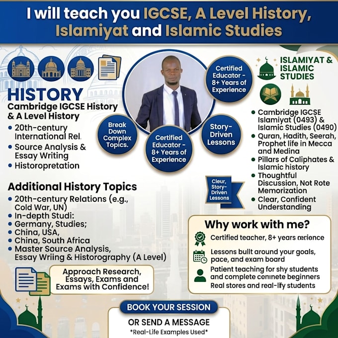 tutor cambrige igcse and a level history and islamic studies