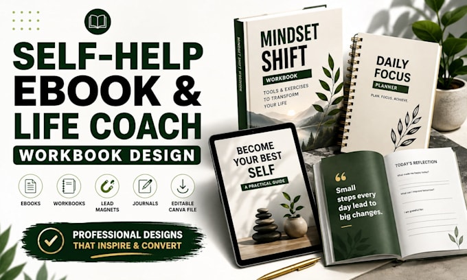design self help ebook canva workbook, life coach journal and lead magnet