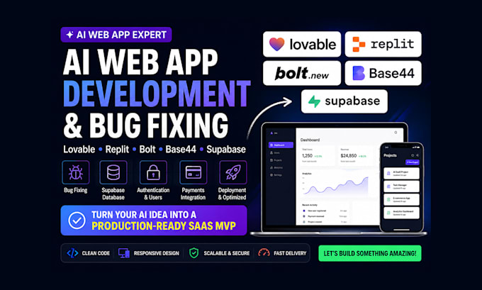fix lovable ai, replit, bolt, base44, supabase and build saas mvp