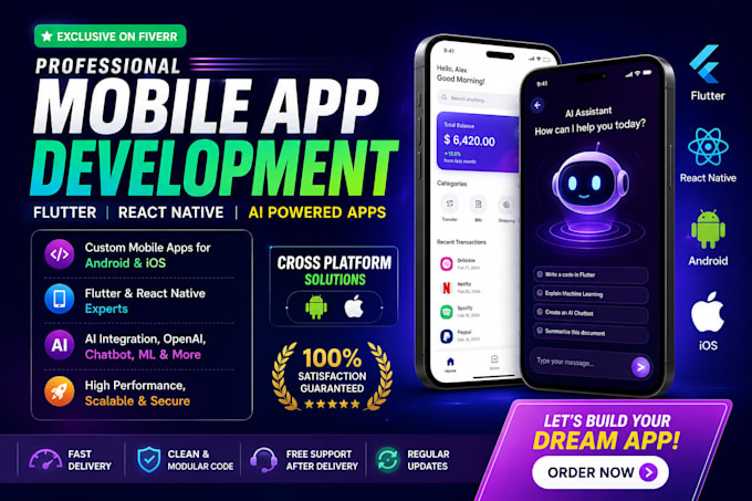 do ai mobile app development for android and ios using flutter and react native