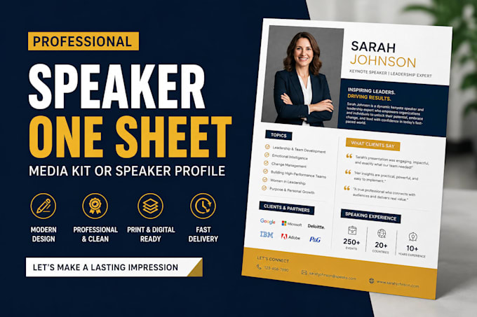design a professional speaker one sheet, media kit or speaker profile