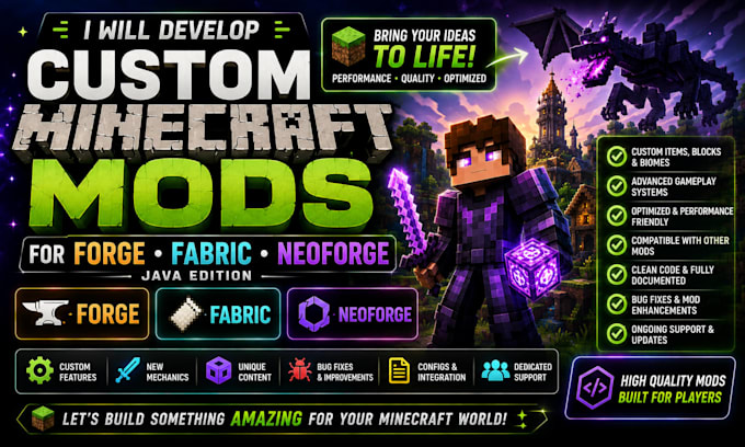 develop custom minecraft mod for forge fabric neoforge java world creation spawn